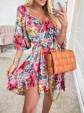 Women's Dresses Printed Deep V-Neck Belted Casual Dress